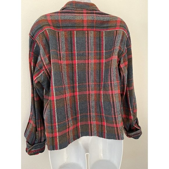 VINTAGE 5 Brother Red Blue Cropped Work Shirt Large Pockets Size Large Grunge - Picture 3 of 6